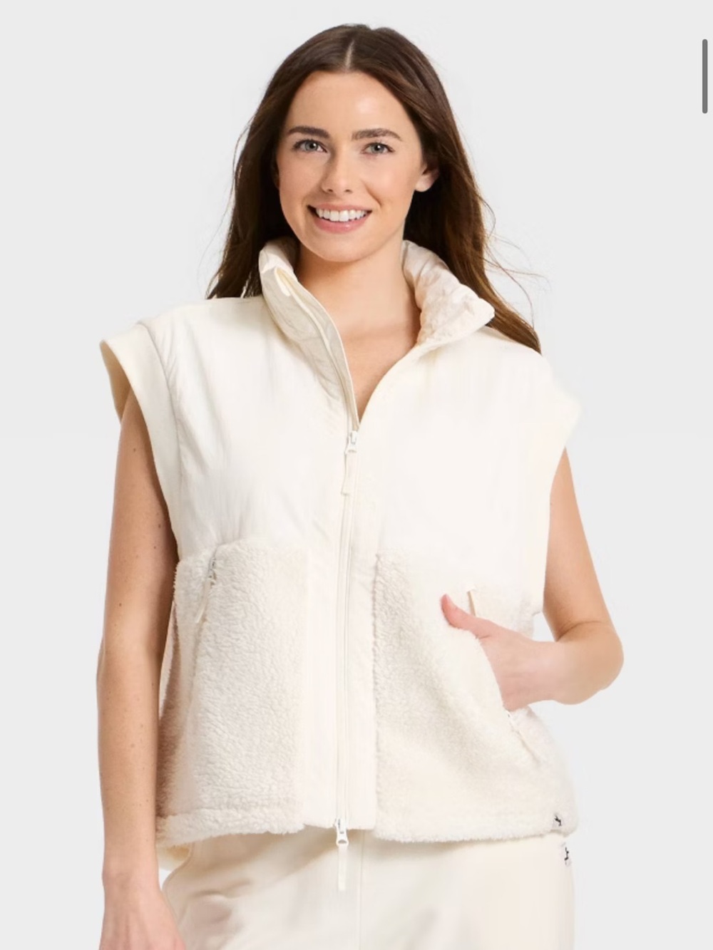 JoyLab Cream Sherpa Zip Vest
